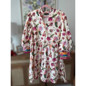 Emily Lovelock UK Ivory Smock Mini Dress with Circle Floral Print Size Large